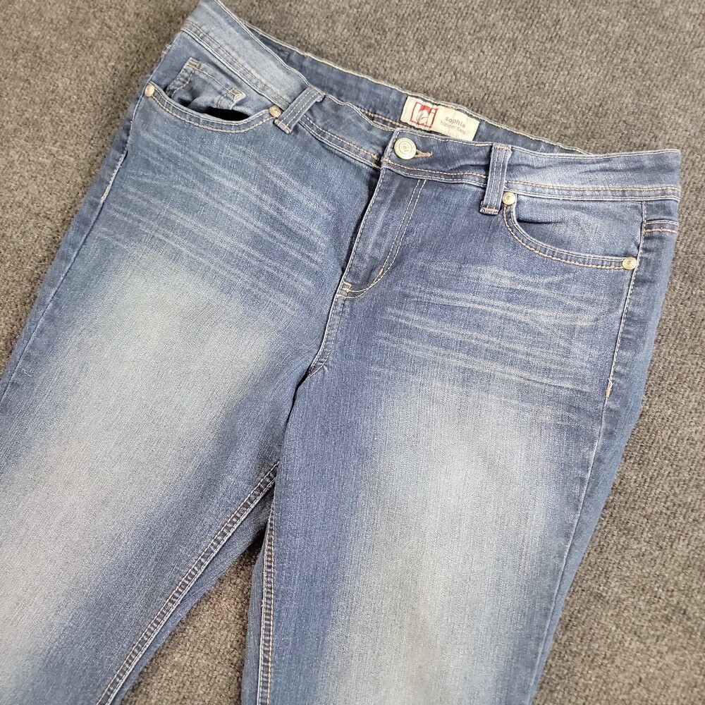 L.E.I Jeans Sophia Hipster Flare Size 17 Y2K Medium Wash Whiskered Denim